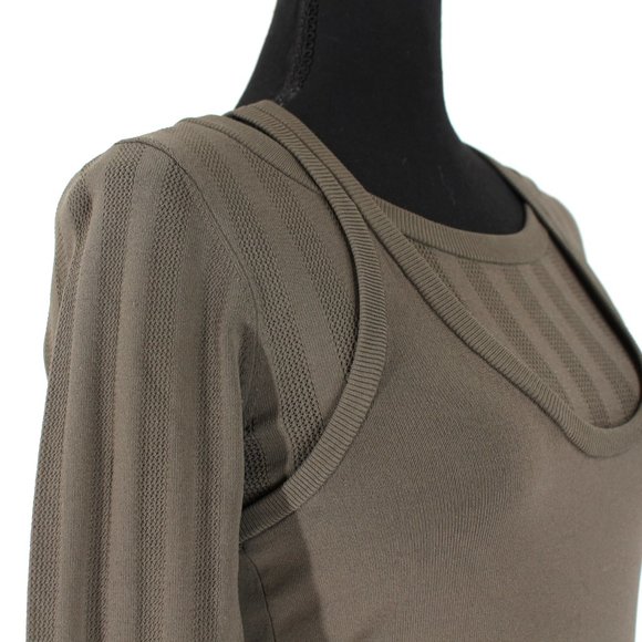 Alexander Wang Mesh Stripe Bi-Layer Long Sleeve Knit Mini Dress Moss X-Small NEW - Picture 2 of 9